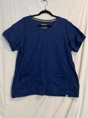 WonderWink Blue Scrub Top with Yellow Trim